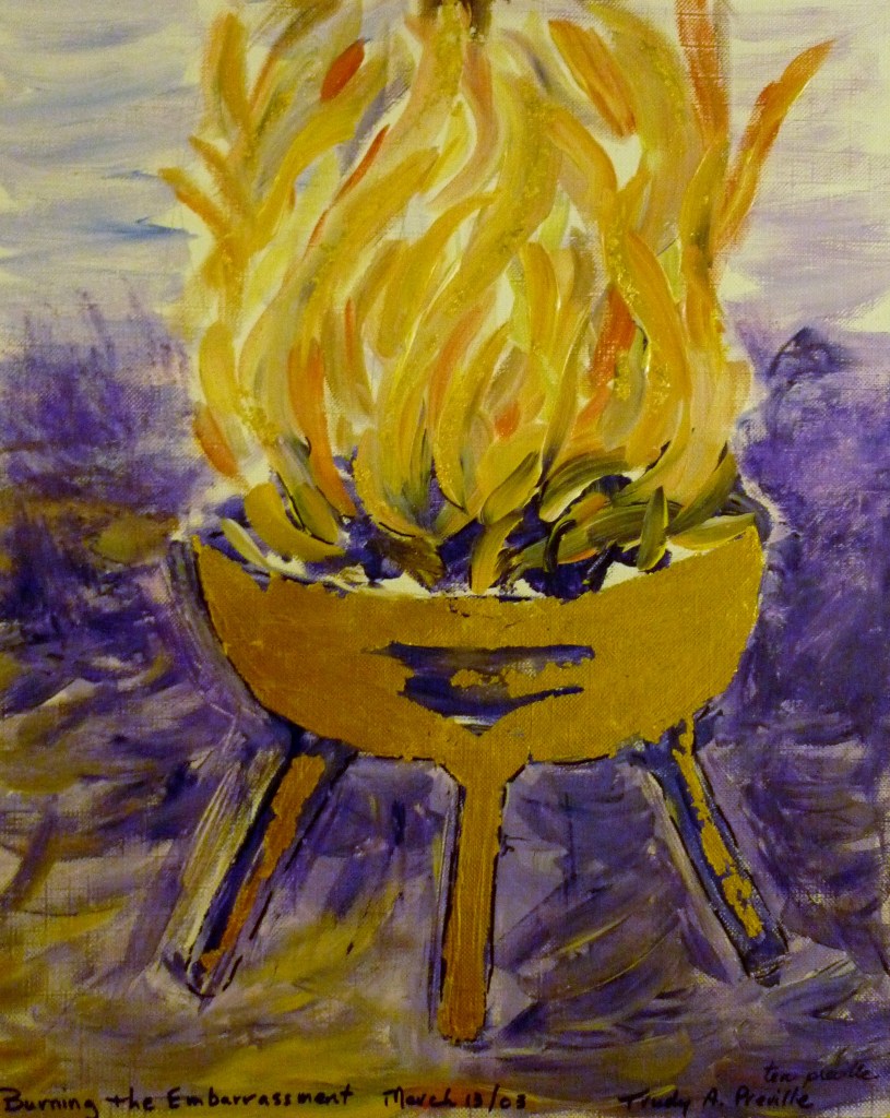 Tea Preville - 2003 - Art Therapy IV - Burning the Embarrassment- acrylic and gold leaf
