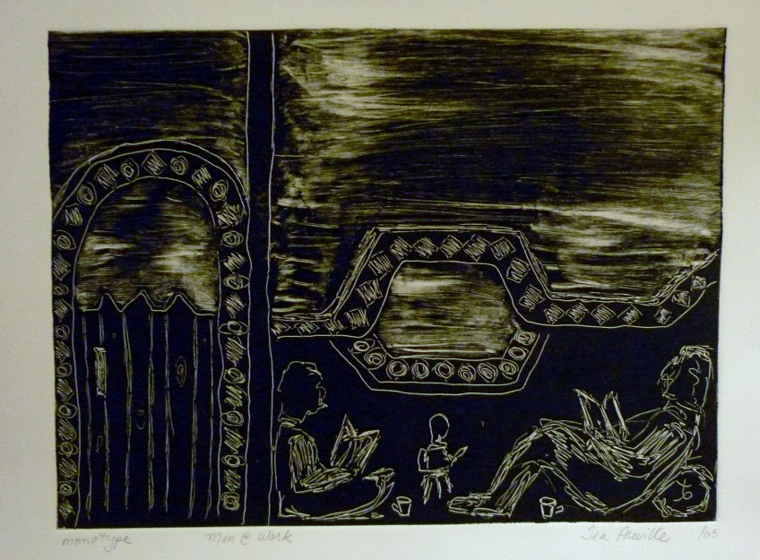 Tea Preville - 2003 - Men at Work - Monotype - Courtney Anderson Workshop