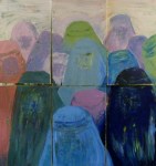 Tea Preville - 2003 - the Burkas - cerra cola 30x32 - six panels