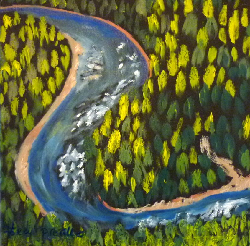 Preville, Tea -S-Curve Slocan River- oil on canvas, 12x12- 2015
