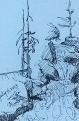 Tea Preville, Kokanee Falls 1, ink on paper, 2013