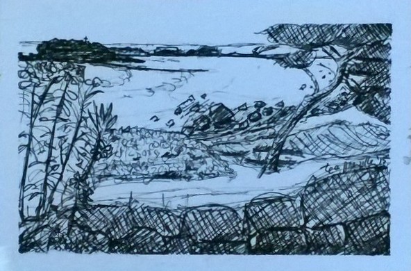 Tea Preville, Punta Mita, ink on paper, 2015